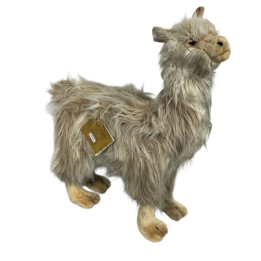 Vintage NWT Hansa Toy Tan Gray Llama 18 Inch Plush Stuffed Toy
